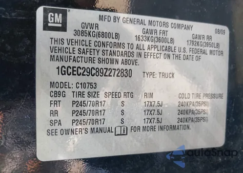 2009 Chevrolet Silverado 1500 Lt z USA, uszkodzony, nr VIN 1GCEC29C89Z272830